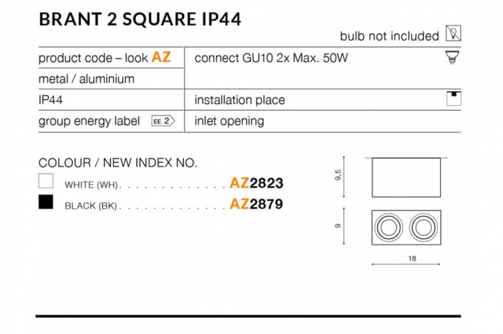 Точковий світильник AZzardo BRANT 2 SQUARE IP44 AZ2879
