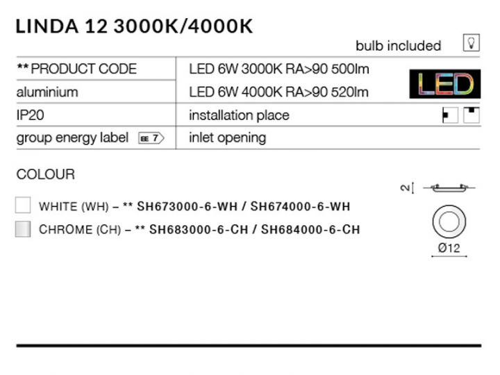 Точковий світильник AZzardo LINDA 12 AZ2236 (SH6730006WH)