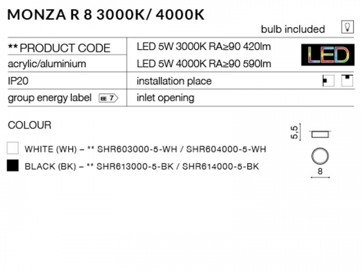Точковий світильник AZzardo MONZA R 8 AZ2252 (SHR6040005WH)