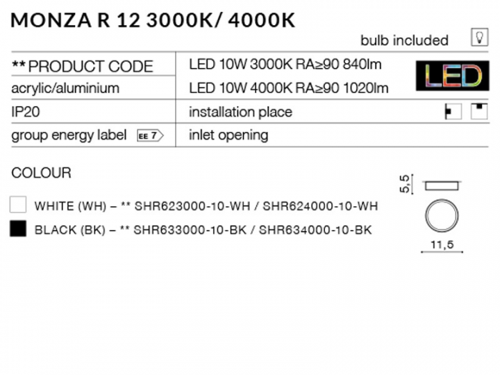 Точковий світильник AZzardo MONZA R 12 AZ2256 (SHR62400010WH)