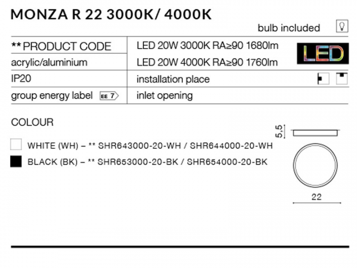 Стельовий світильник AZzardo MONZA R 22 AZ2263 (SHR65300020BK) фото