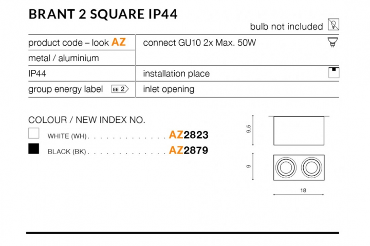 Точковий світильник AZzardo BRANT 2 SQUARE IP44 AZ2823