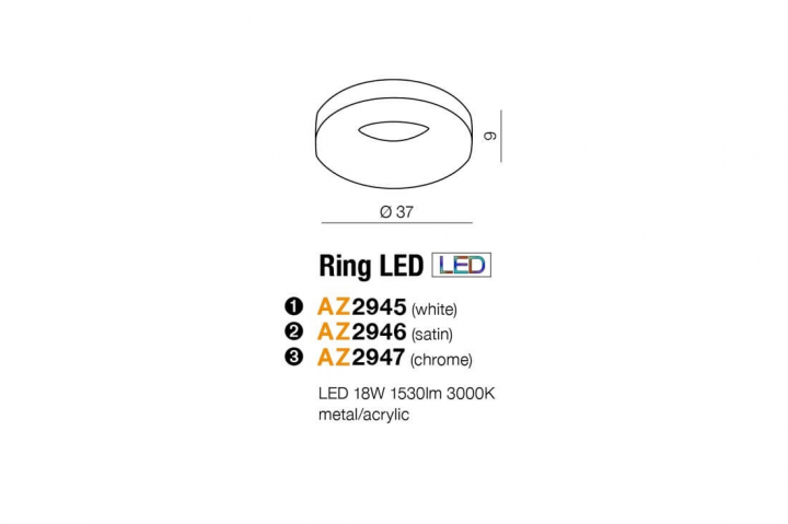 Стельовий світильник AZzardo RING LED 3000K AZ2947 фото